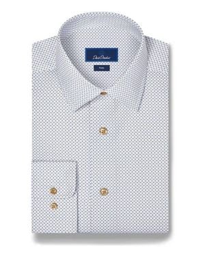 David Donahue Trim Fit Geometric Print Cotton Twill Dress Shirt - Blue