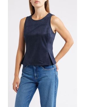 City Blues Pleated Hourglass Sleeveless Faux Suede Top - Blue