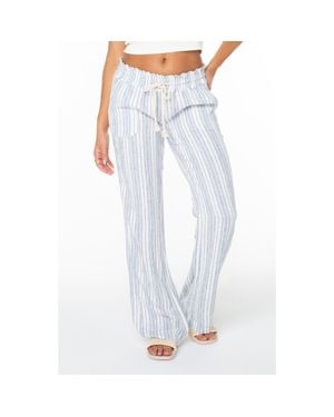 Roxy Oceanside Stripe Linen Blend Pants - Blue