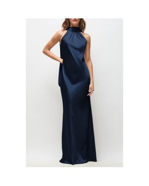 After Six Anais Scarf Neck Satin Charmeuse Gown - Blue