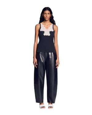 Sandro Ribbed Vest Top With Lace - Blue