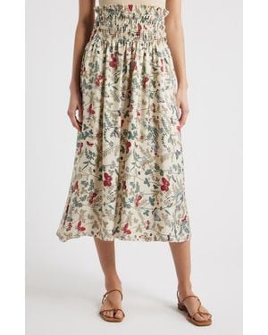 The Great The Canary Floral A-Line Silk Midi Skirt - Multicolor