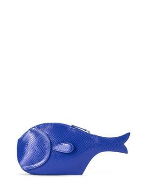 STAUD Pesce Lizard Embossed Leather Clutch - Blue