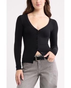 BP. Rib Knit V-Neck Cardigan - Black