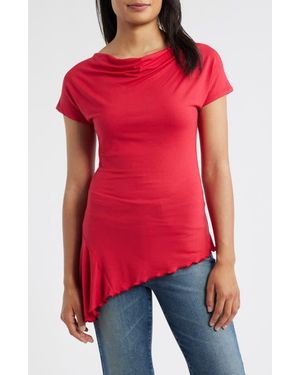 Loveappella Ruched Asymmetric Top - Red