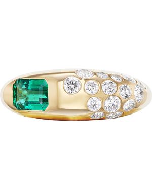 UNIFORM OBJECT Dowry 18K Emerald Cut Emerald & Diamond Ring - Metallic