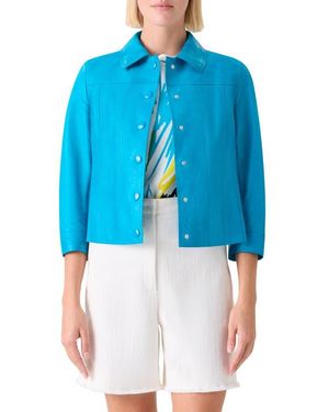 Akris Punto Crinkle Napa Leather Trucker Jacket - Blue