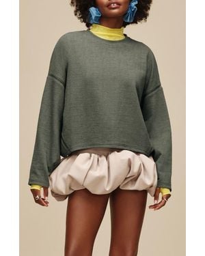 UGG Hayvie Ladder Stitch Drop Shoulder Stretch Cotton Blend Pajama Top - Green