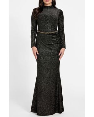 Marciano Dana Long Sleeve Open Back Shimmer Knit Dress - Black