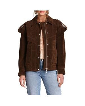 Avec Les Filles Faux Suede Bomber Jacket - Brown