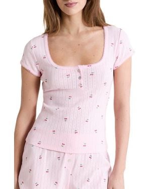 Etam Katell Pointelle Cotton Pajama Top - Pink