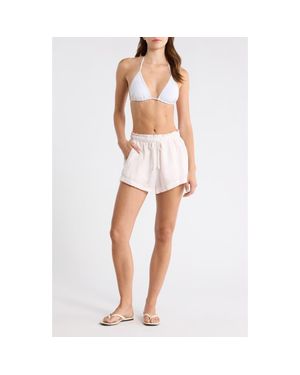 Left On Friday Getaway Linen Cover-Up Shorts - White