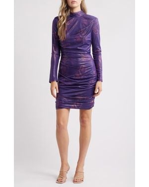 NIKKI LUND Prince Metallic Snakeskin Print Long Sleeve Dress - Purple