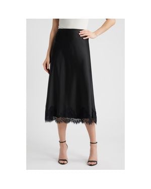 Anne Klein Lace Trim Midi Skirt - Black