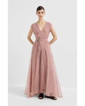 Brunello Cucinelli Crispy Silk Dress With Monili - Pink
