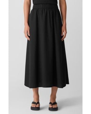 Eileen Fisher Curved Hem Organic Cotton Midi Skirt - Black
