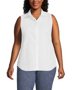 Lands' End Plus Size No Iron Sleeveless Shirt - White
