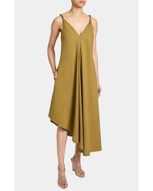 Santorelli Kourt Asymmetric Sleeveless Linen Blend Midi Billow Dress - Yellow
