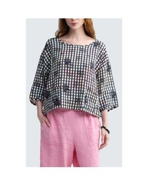 Luukaa Lunelle Neon Print Linen Boxy Blouse - Black
