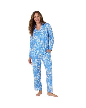 The Cat's Pajamas Pima Knit Pajama Set Conversational - Blue