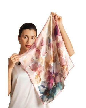 SILKSILKY Pure Silk Colored Square Scarf - Pink