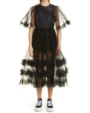 Sandy Liang Loon Ruffle Tulle Midi Dress - Black