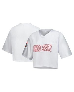 ZooZatZ Ohio State Buckeyes Mesh Cropped V-Neck T-Shirt - White