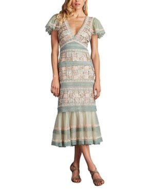 Tadashi Shoji Belle Sequin & Lace Detail Cocktail Midi Dress - Multicolor