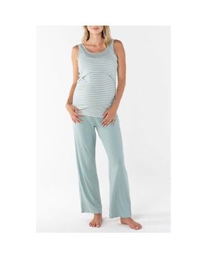 ANGEL MATERNITY Elar Maternity & Nursing 2-Piece Sleepwear Set For New Moms - Blue