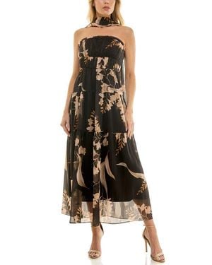 Socialite Metallic Floral Strapless Dress & Scarf Set - Multicolor