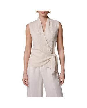 Donna Karan Crinkle Sleeveless Faux Wrap Top - Natural