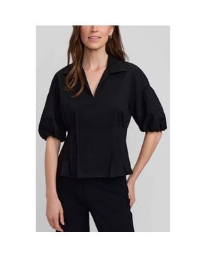 Foxcroft Lucia Puff Sleeve Popover Shirt - Black
