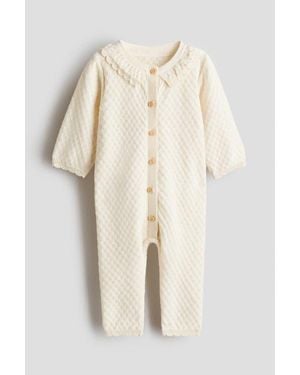 H&M Textured-Knit Cotton Romper Suit - Natural