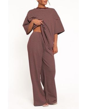 Petal & Pup Wilda Stripe Wide Leg Pants - Red