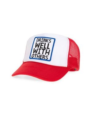 Friday Feelin Drinks Well With Others Patch Trucker Hat - Red