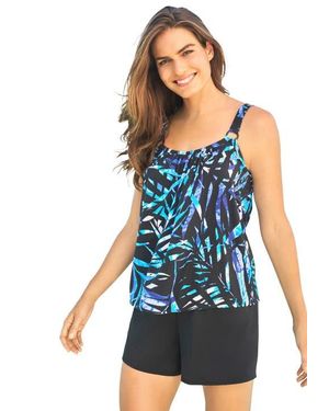 Swim 365 Tank Overlay Tummy Control Adjustable Strap Swim Romper - Blue