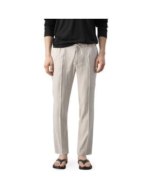 Mango Slim Fit Drawstring Linen Blend Pants - Black
