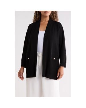 Anne Klein Rib Trim Open Front Cardigan - Black