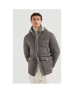 Brunello Cucinelli Stretch Bonded Nylon Down Parka With Detachable Hood - Gray