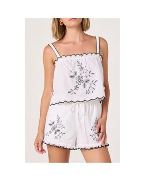 Astr Sadie Embroidery Linen Blend Camisole - White