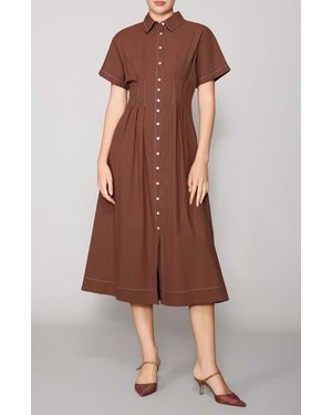MELLODAY Contrast Stitch Midi Shirtdress - Brown