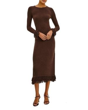 Rails Alejandra Fringe Long Sleeve Midi Dress - Brown