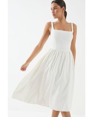 MissPap Square Neck A-Line Midi Dress - White