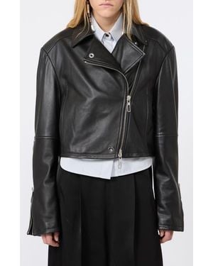 Sportmax Vicario Fringe Lambskin Leather Crop Jacket - Black