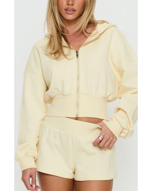 Princess Polly Daytime Crop Front Zip Hoodie - Natural