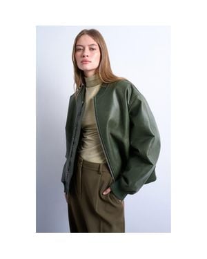 TOPSHOP Oversize Faux Leather Bomber Jacket - Green