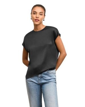M.M.LaFleur Didion Printed Washable Silk Drape Top - Black