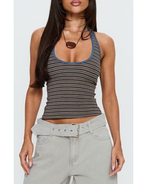 Princess Polly Sugar Talking Striped Halter Top - Gray