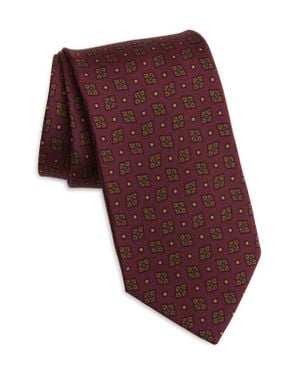 Drake's Mini Diamond Medallion Silk Twill Tie - Red