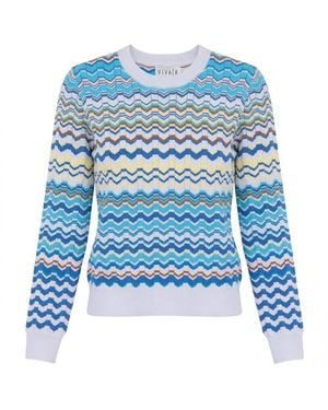Viva K Crochet Chevron Ribbed Long Sleeve Sweater - Blue